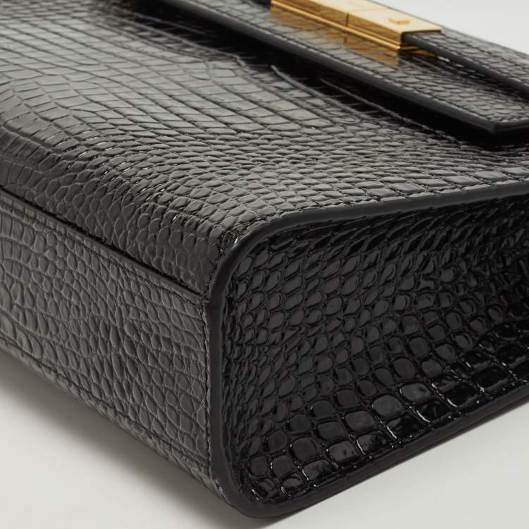 Pre Owned Saint Laurent Black Croc Embossed Leather Manhattan Shoulder Bag