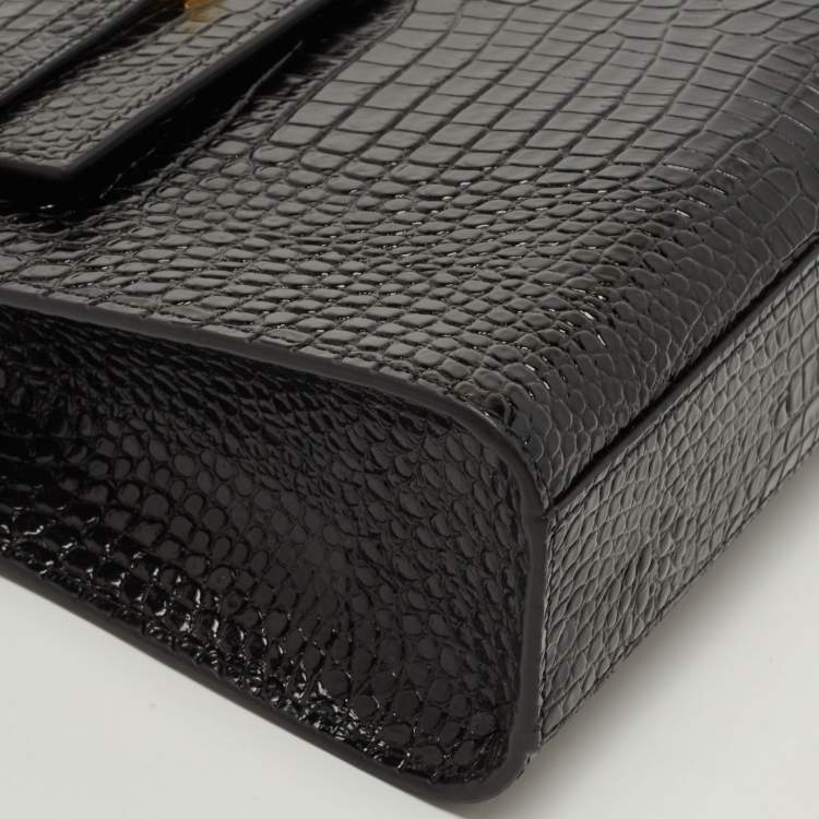 Pre Owned Saint Laurent Black Croc Embossed Leather Manhattan Shoulder Bag