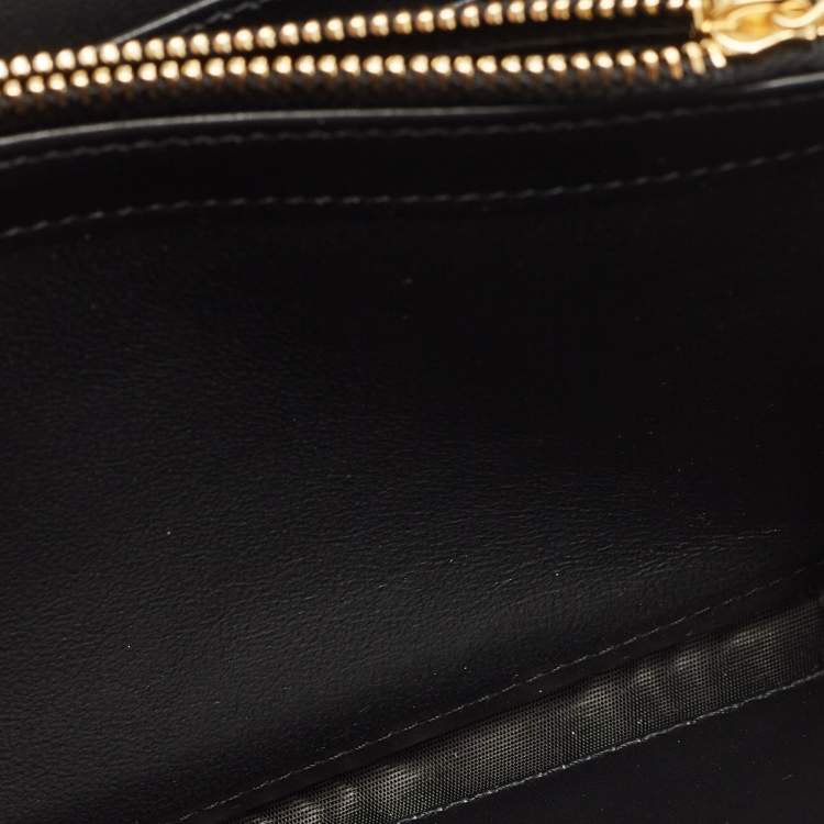 Pre Owned Saint Laurent Black Croc Embossed Leather Monogram Wallet On Chain