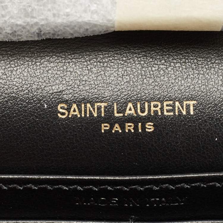 Pre Owned Saint Laurent Black Croc Embossed Leather Monogram Wallet On Chain