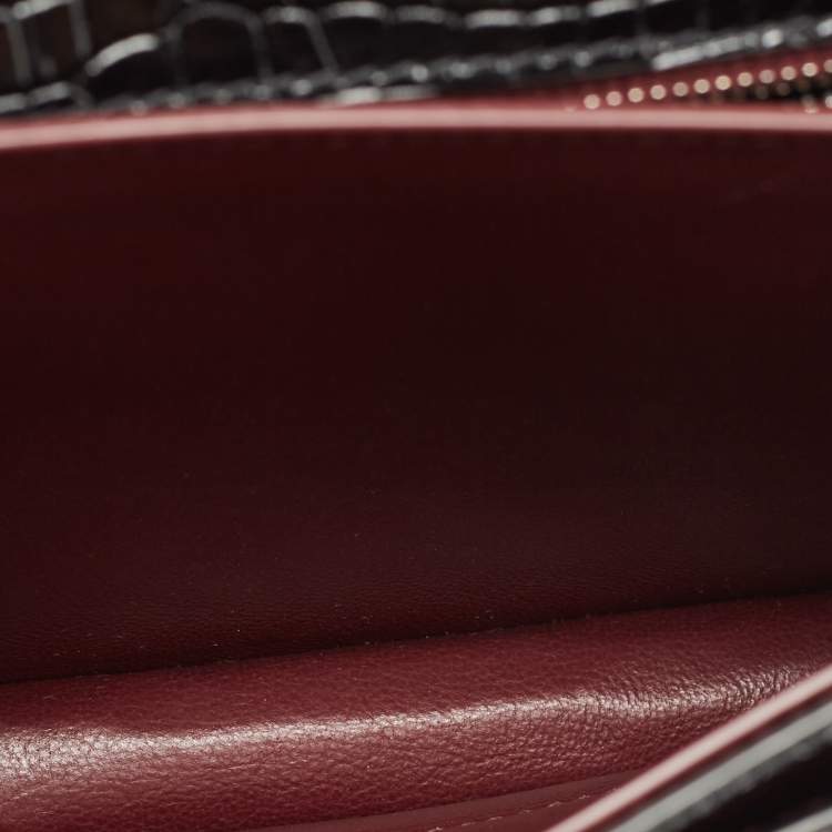 Pre Owned Saint Laurent Black Croc Embossed Leather Cassandra Wallet on Chain