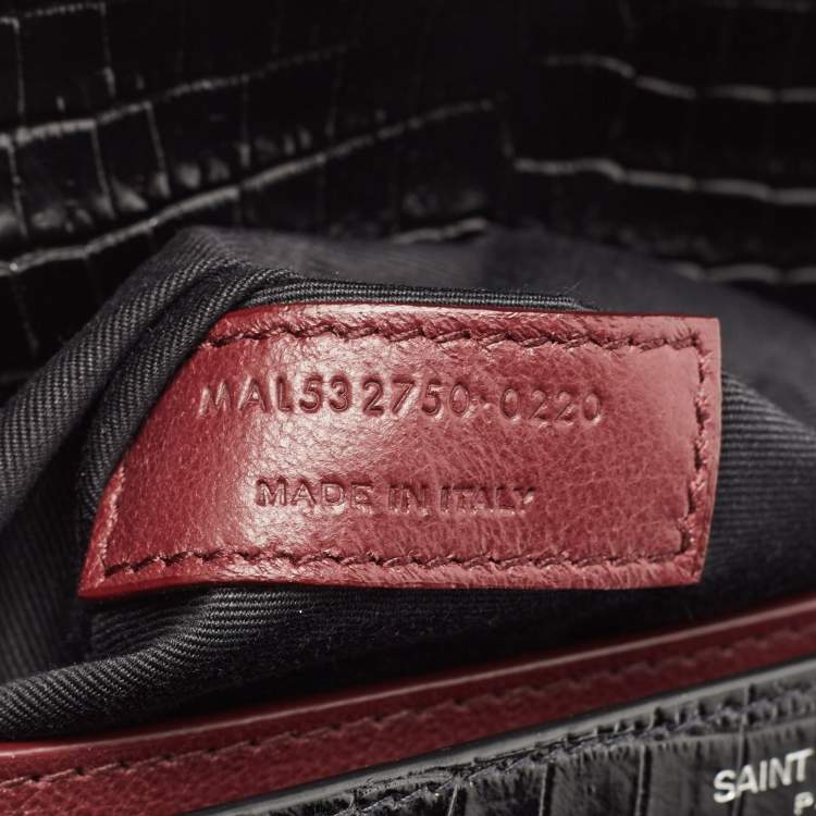 Pre Owned Saint Laurent Black Croc Embossed Leather Cassandra Wallet on Chain