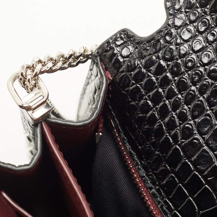 Pre Owned Saint Laurent Black Croc Embossed Leather Cassandra Wallet on Chain