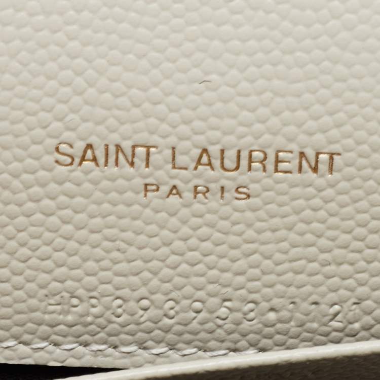 Pre Owned Saint Laurent White Matelassé Leather Cassandre Wallet on Chain