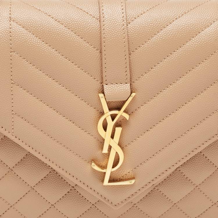 Pre Owned Saint Laurent Beige Matelassé Leather Small Envelope Chain Shoulder Bag