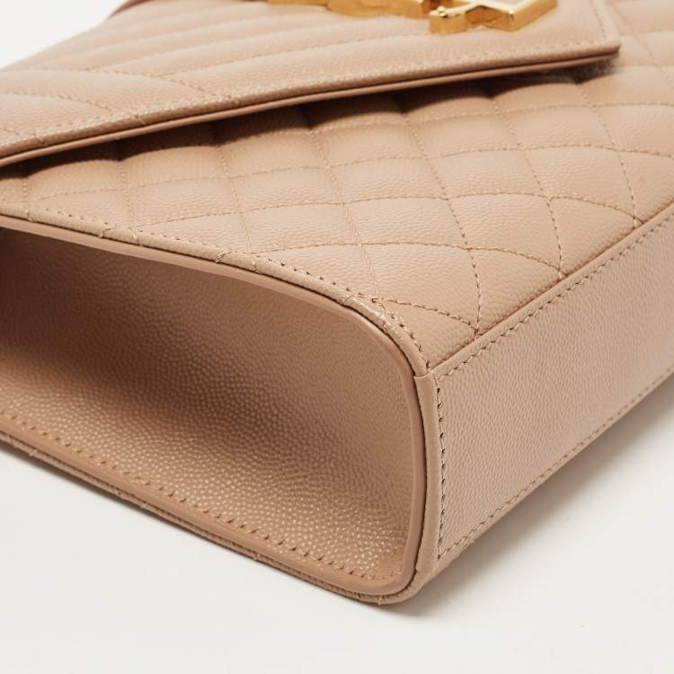 Pre Owned Saint Laurent Beige Matelassé Leather Small Envelope Chain Shoulder Bag
