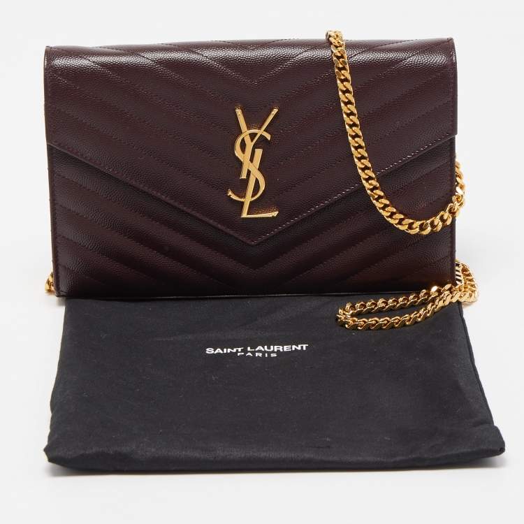 Pre Owned Saint Laurent Burgundy Matelasse Leather Cassandra Wallet on Chain