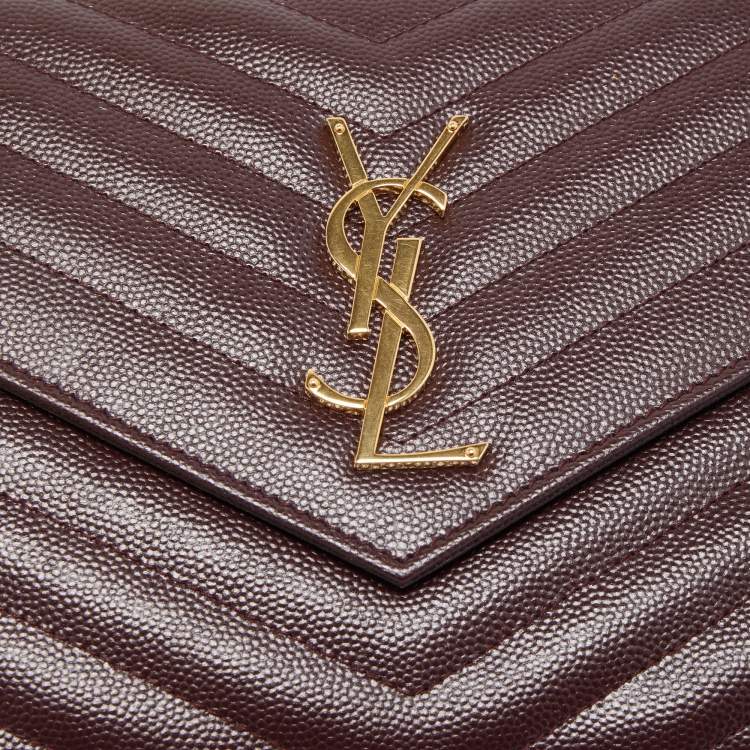 Pre Owned Saint Laurent Burgundy Matelasse Leather Cassandra Wallet on Chain