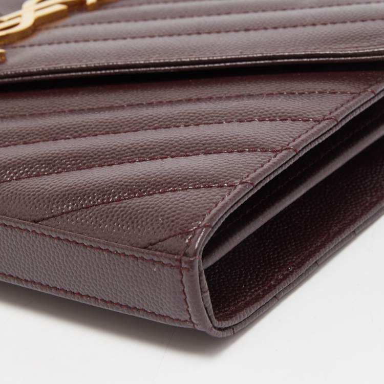 Pre Owned Saint Laurent Burgundy Matelasse Leather Cassandra Wallet on Chain