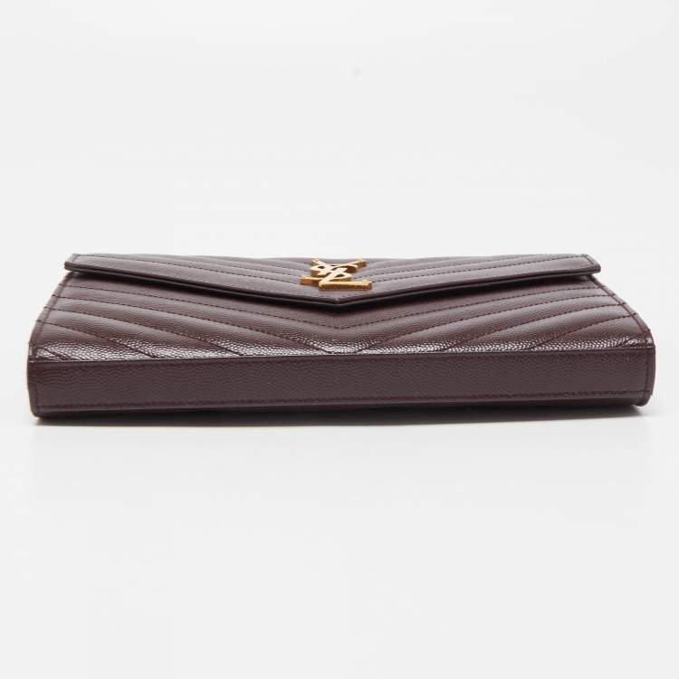 Pre Owned Saint Laurent Burgundy Matelasse Leather Cassandra Wallet on Chain