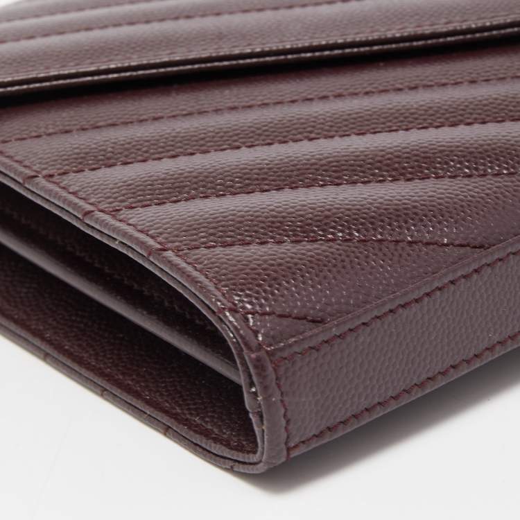 Pre Owned Saint Laurent Burgundy Matelasse Leather Cassandra Wallet on Chain