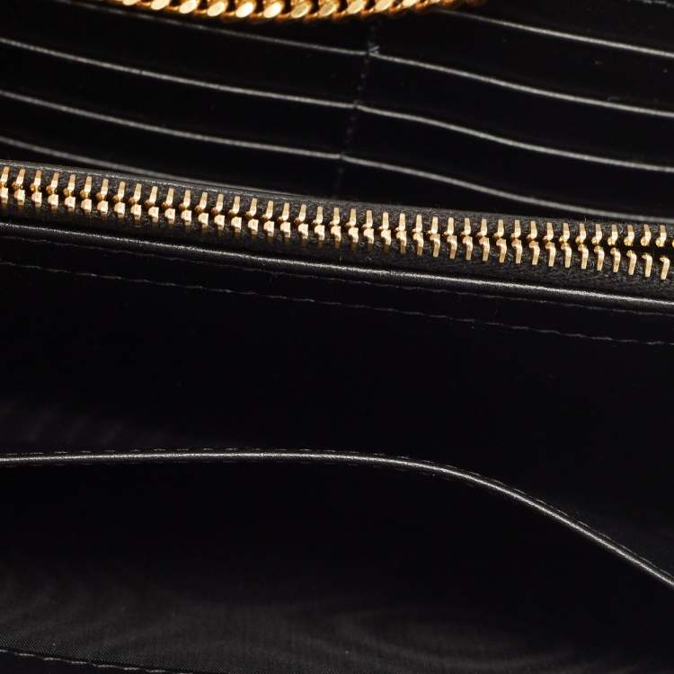 Pre Owned Saint Laurent Black Croc Embossed Leather Monogram Wallet On Chain