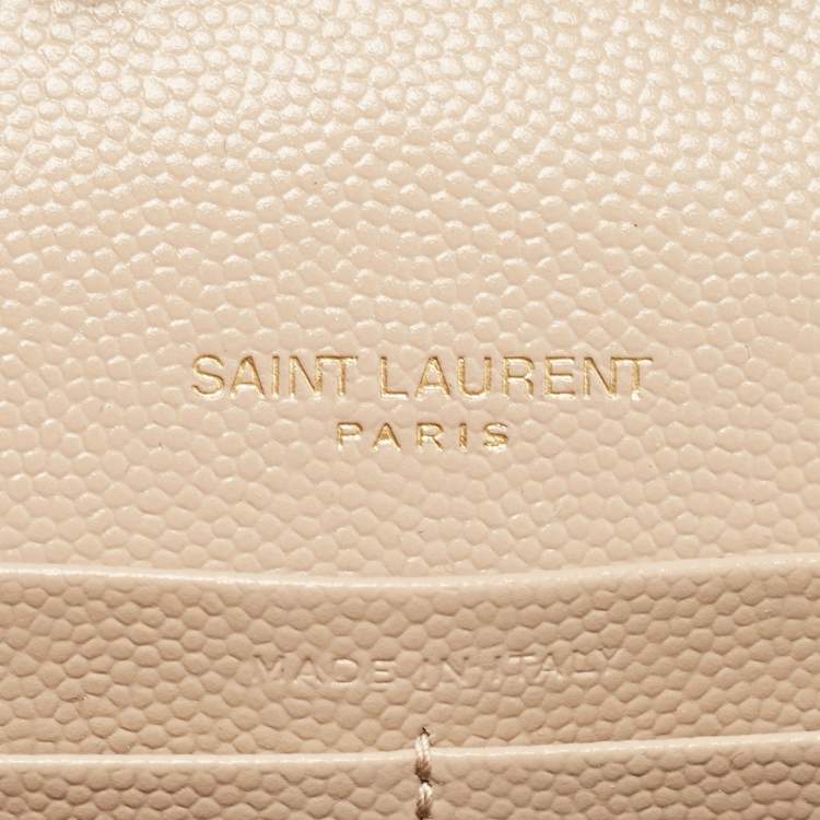 Pre Owned Saint Laurent Beige Matelassé Leather Cassandre Wallet on Chain