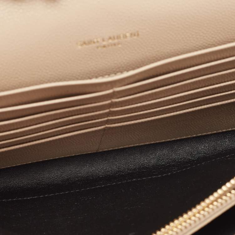 Pre Owned Saint Laurent Beige Matelassé Leather Cassandre Wallet on Chain