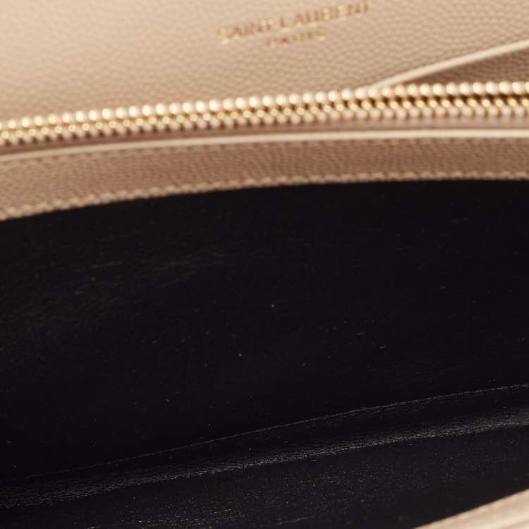 Pre Owned Saint Laurent Beige Matelassé Leather Cassandre Wallet on Chain