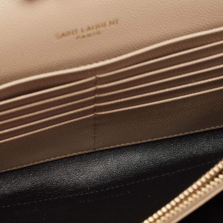 Pre Owned Saint Laurent Beige Matelassé Leather Cassandre Wallet on Chain