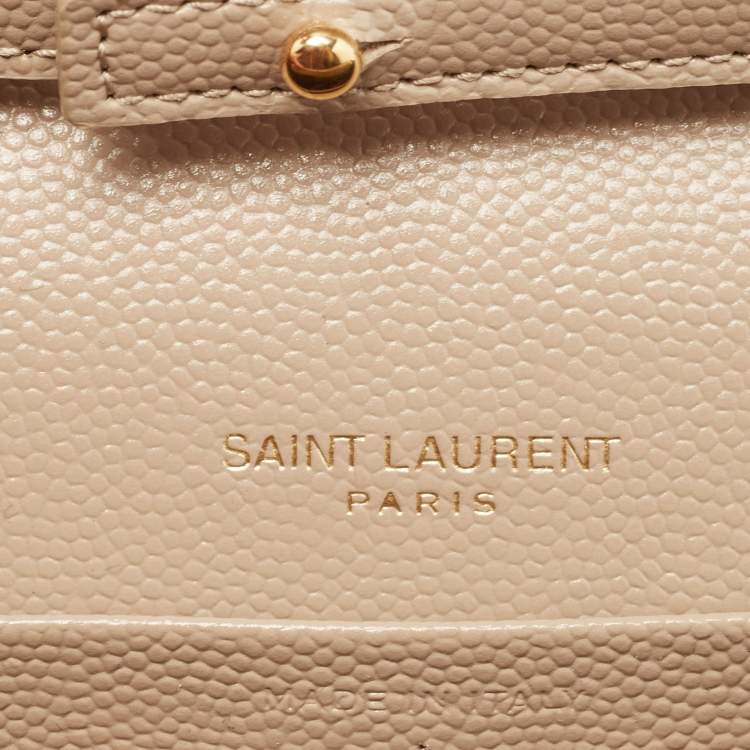 Pre Owned Saint Laurent Beige Matelassé Leather Cassandre Wallet on Chain