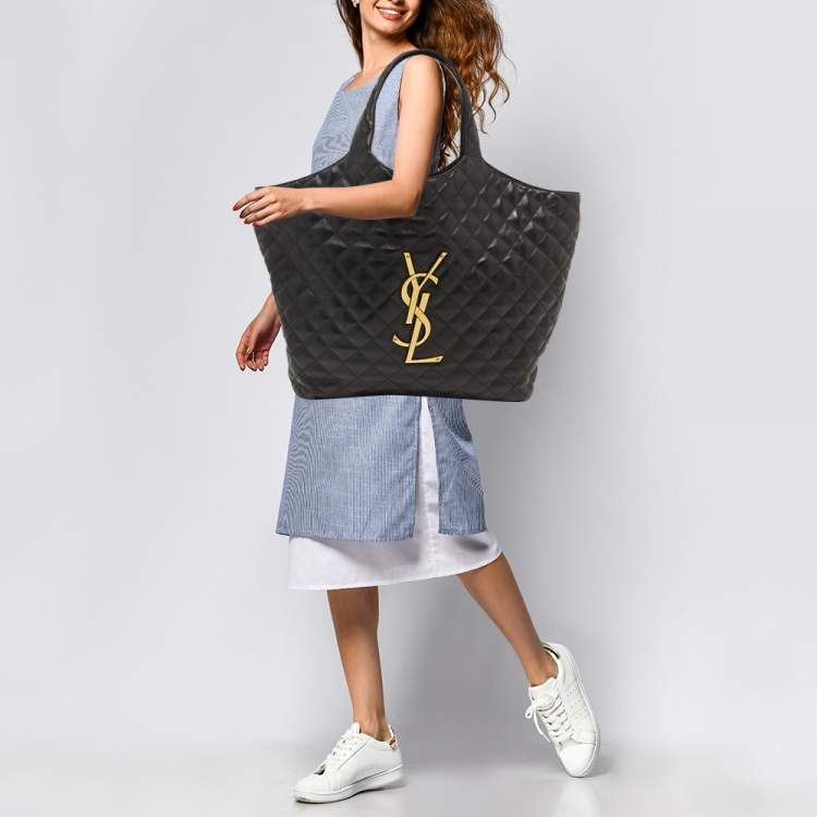 YSL iCare Quilted Tote Bag Black/White/Beige