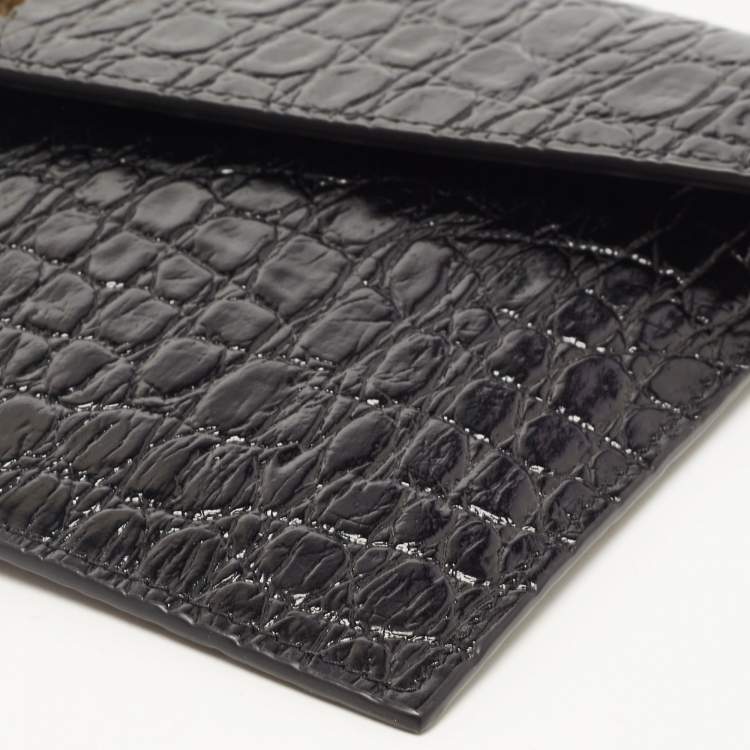 Pre Owned Saint Laurent Black Croc Embossed Leather Medium Uptown Clutch