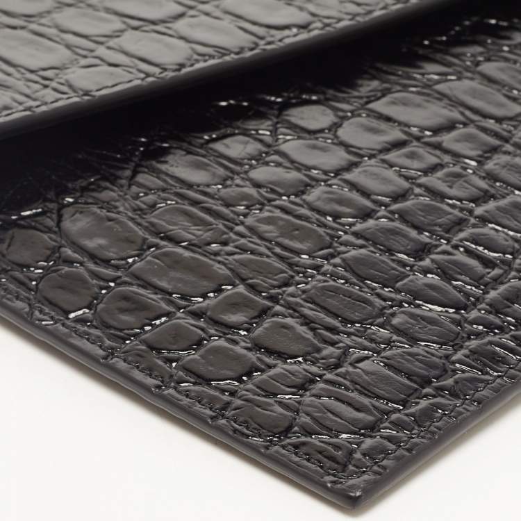 Pre Owned Saint Laurent Black Croc Embossed Leather Medium Uptown Clutch