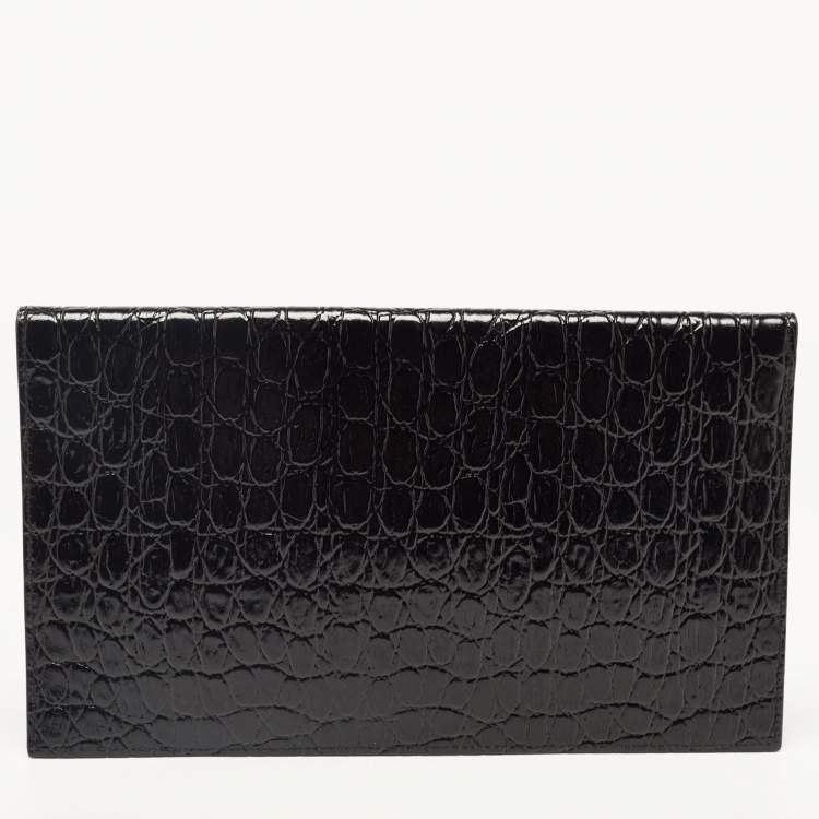 Pre Owned Saint Laurent Black Croc Embossed Leather Medium Uptown Clutch