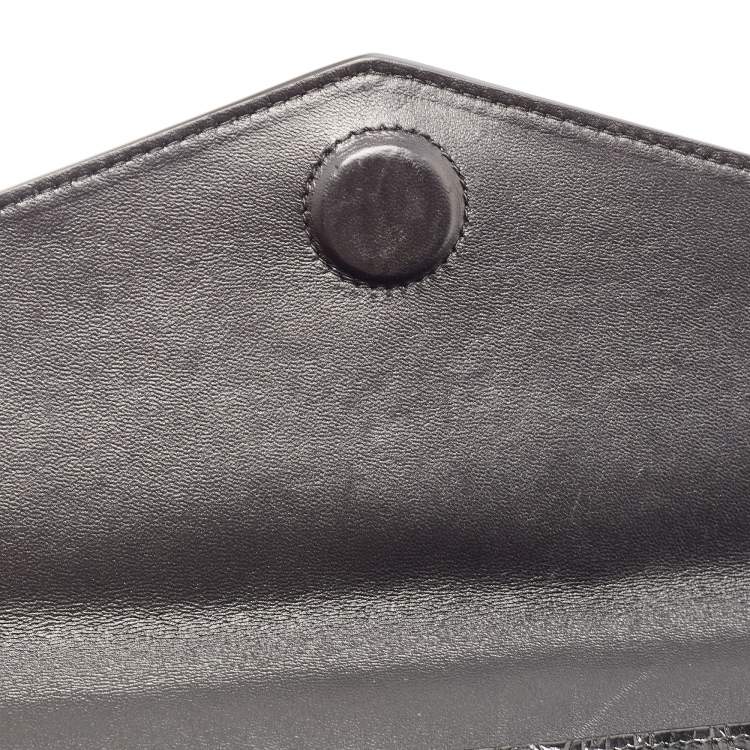 Pre Owned Saint Laurent Black Croc Embossed Leather Medium Uptown Clutch