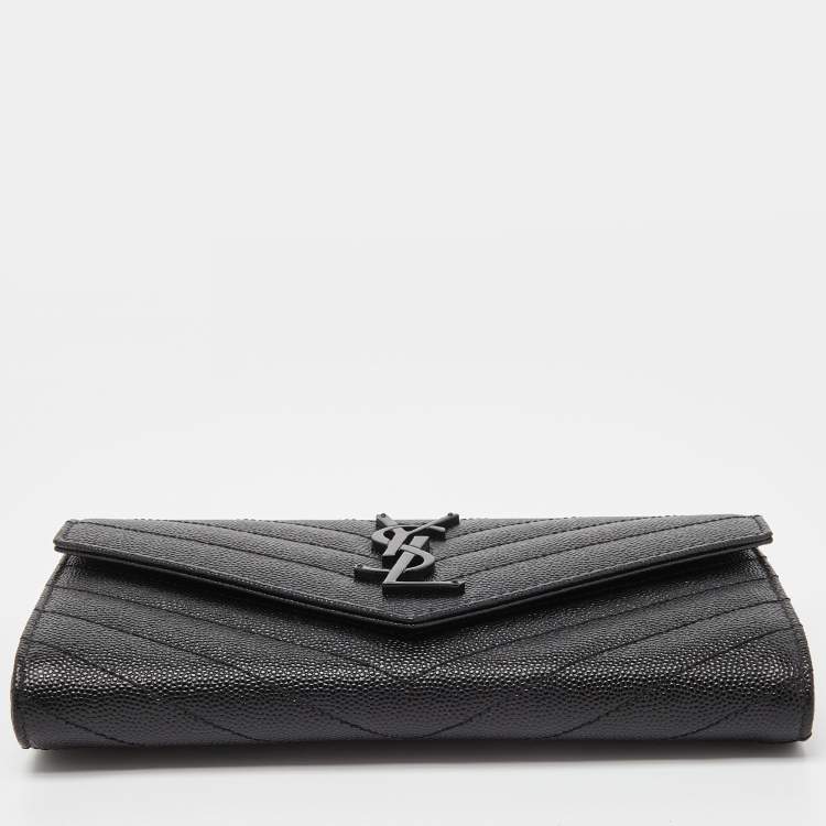 Pre Owned Saint Laurent Black Matelassé Leather Cassandre Continental Wallet