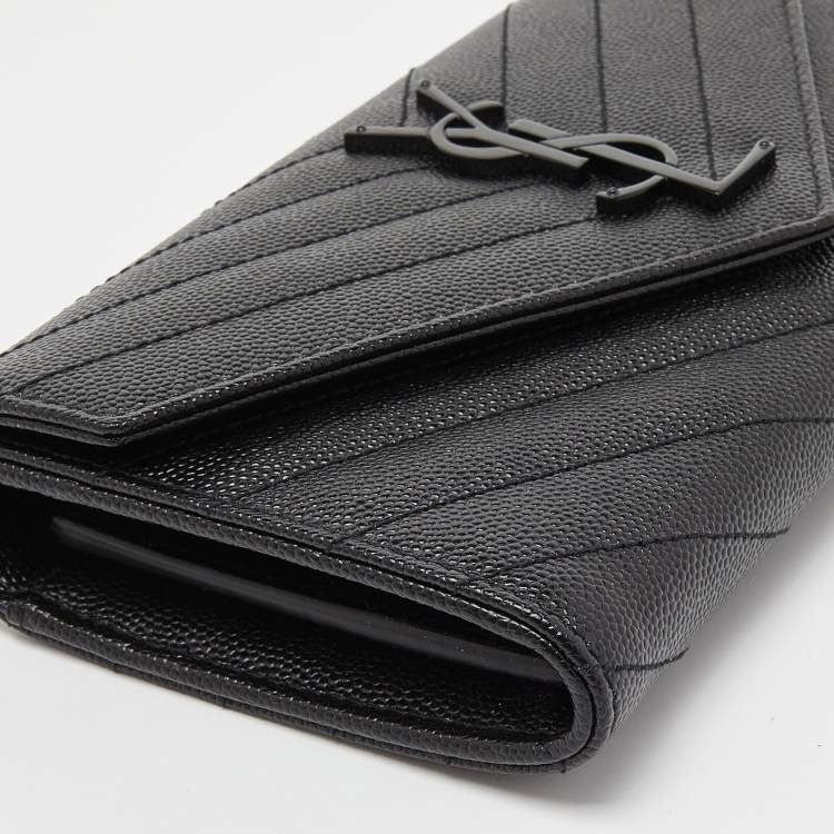 Pre Owned Saint Laurent Black Matelassé Leather Cassandre Continental Wallet