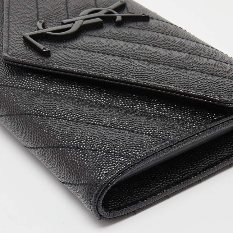 Pre Owned Saint Laurent Black Matelassé Leather Cassandre Continental Wallet