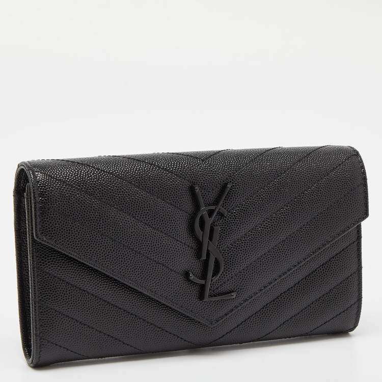 Pre Owned Saint Laurent Black Matelassé Leather Cassandre Continental Wallet