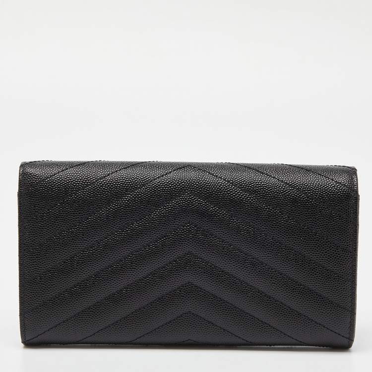 Pre Owned Saint Laurent Black Matelassé Leather Cassandre Continental Wallet