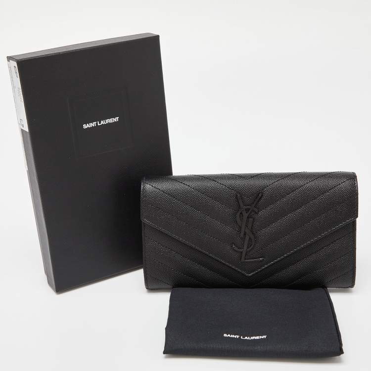 Pre Owned Saint Laurent Black Matelassé Leather Cassandre Continental Wallet