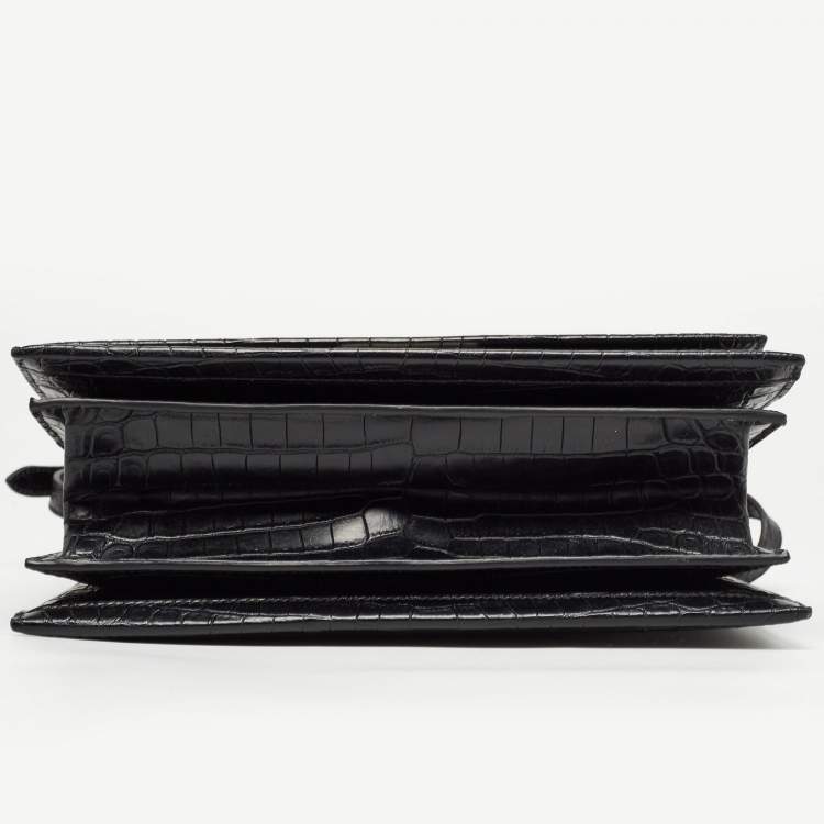 Pre Owned Saint Laurent Black Croc Embossed Leather Medium Babylone Top Handle Bag
