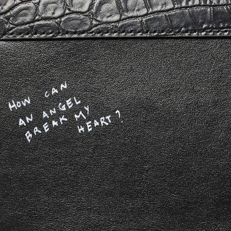 Pre Owned Saint Laurent Black Croc Embossed Leather Medium Babylone Top Handle Bag