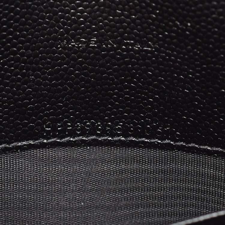 Pre Owned Saint Laurent Black Matelassé Leather Cassandre Wallet on Chain