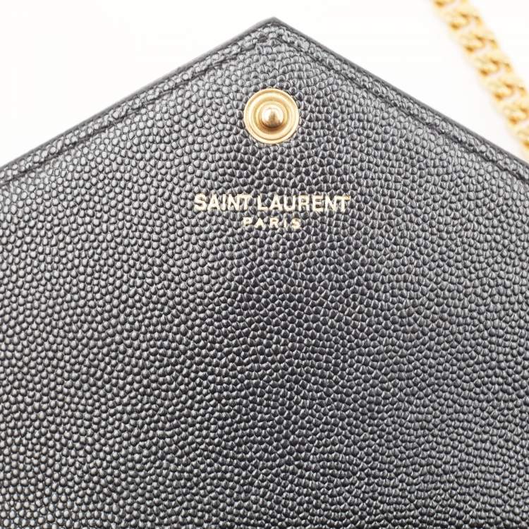 Pre Owned Saint Laurent Black Matelassé Leather Cassandre Wallet on Chain
