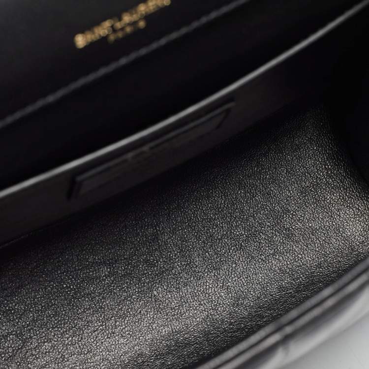 Pre Owned Saint Laurent Black Leather Medium Monogram Vicky Crossbody Bag