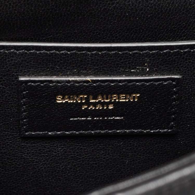 Pre Owned Saint Laurent Black Leather Medium Monogram Vicky Crossbody Bag