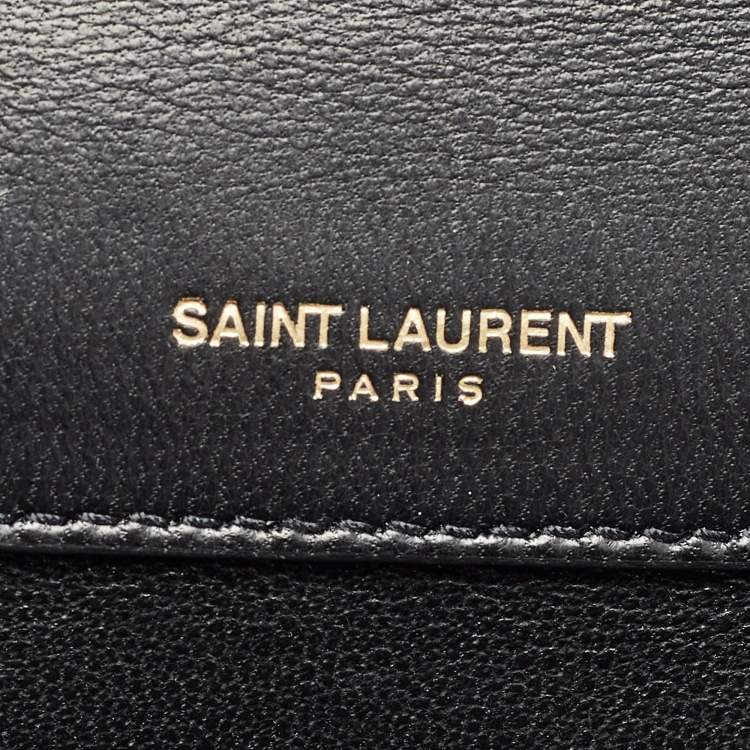 Pre Owned Saint Laurent Black Leather Medium Monogram Vicky Crossbody Bag