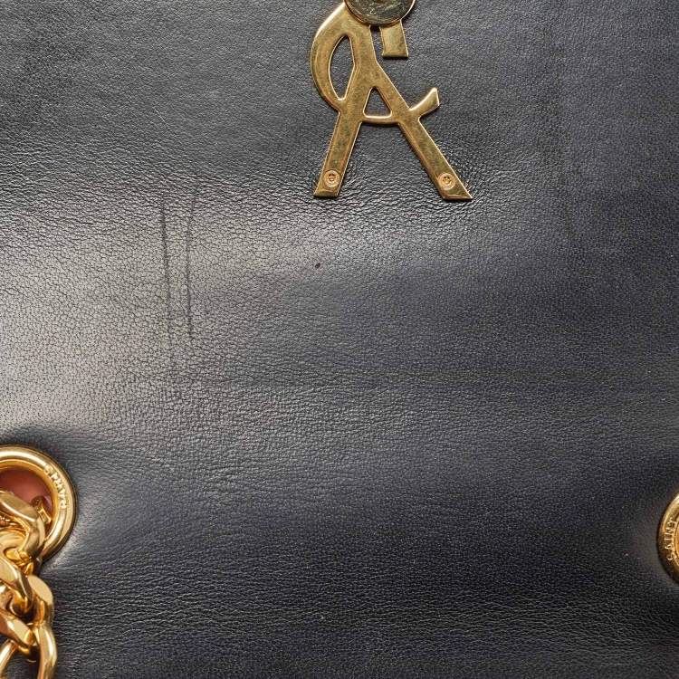 Pre Owned Saint Laurent Black Leather Medium Monogram Vicky Crossbody Bag