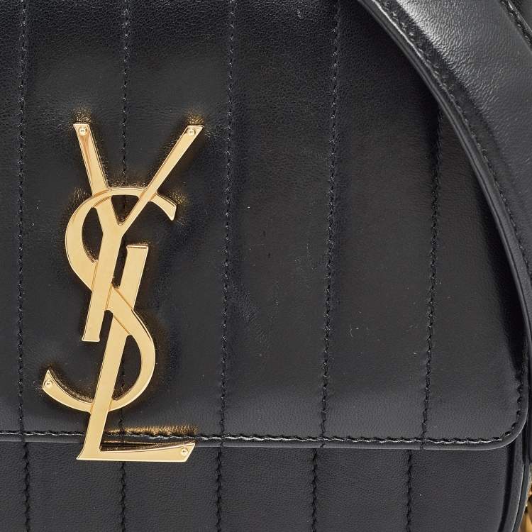 Pre Owned Saint Laurent Black Leather Medium Monogram Vicky Crossbody Bag