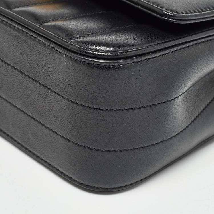 Pre Owned Saint Laurent Black Leather Medium Monogram Vicky Crossbody Bag