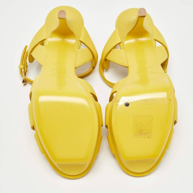Pre Owned Saint Laurent Yellow Leather Tribute Sandals Size 36