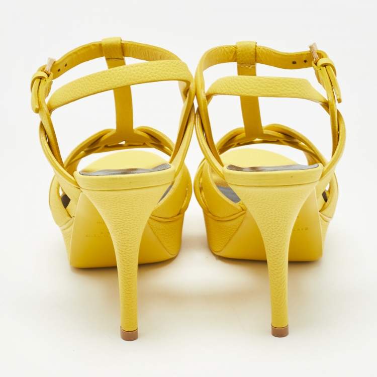 Pre Owned Saint Laurent Yellow Leather Tribute Sandals Size 36
