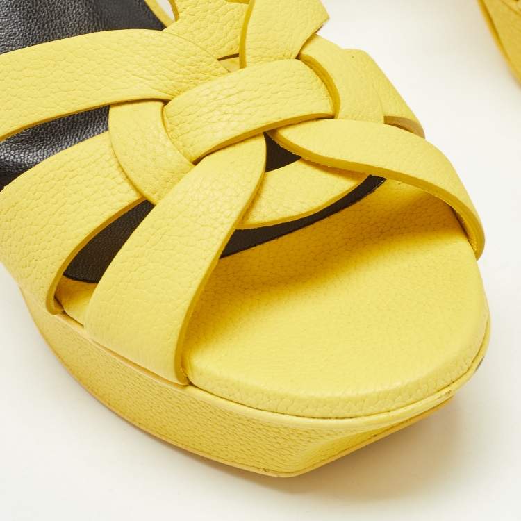 Pre Owned Saint Laurent Yellow Leather Tribute Sandals Size 36