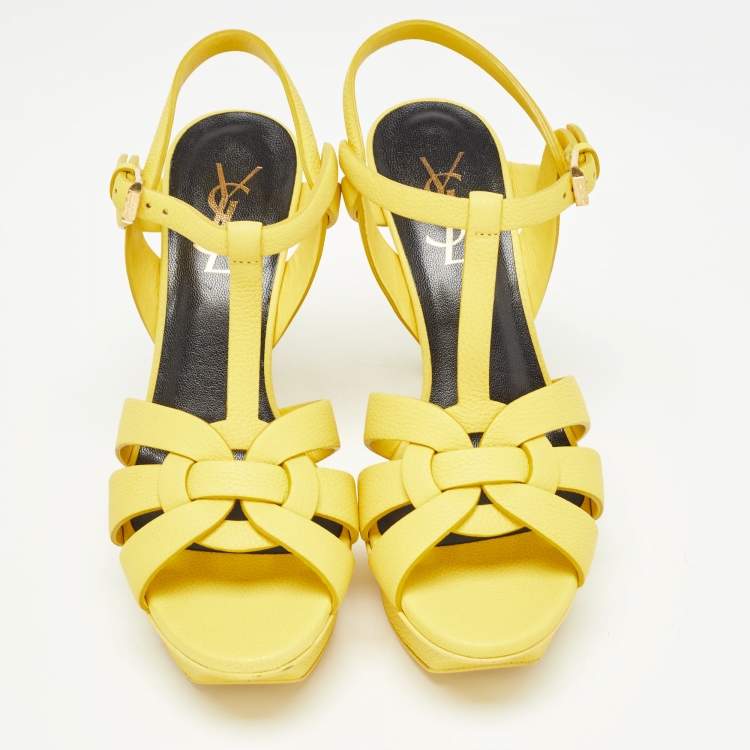 Pre Owned Saint Laurent Yellow Leather Tribute Sandals Size 36