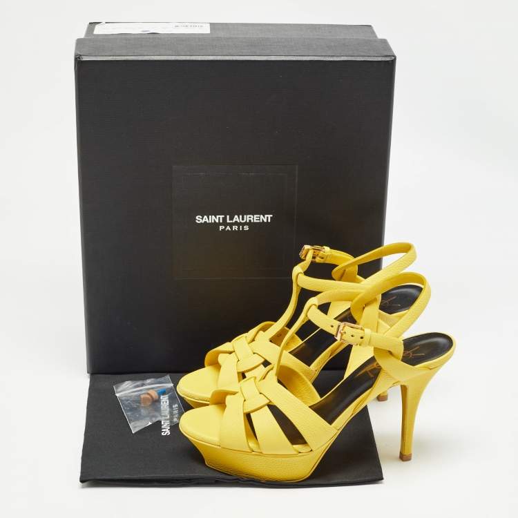 Pre Owned Saint Laurent Yellow Leather Tribute Sandals Size 36