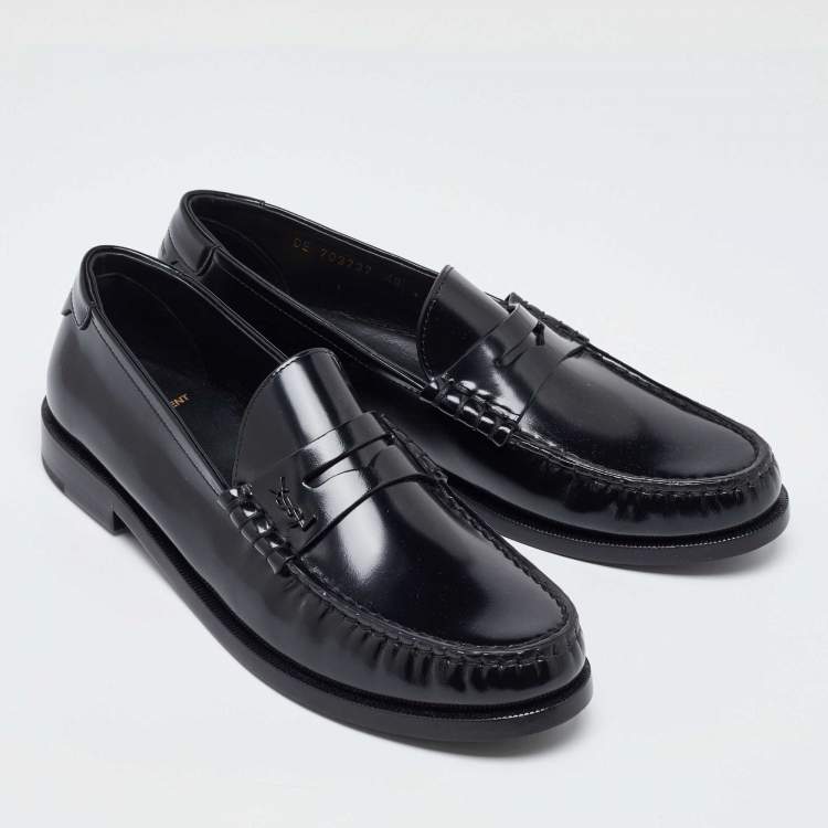 Pre Owned Saint Laurent Black Patent Leather Penny Le Loafers Size 40
