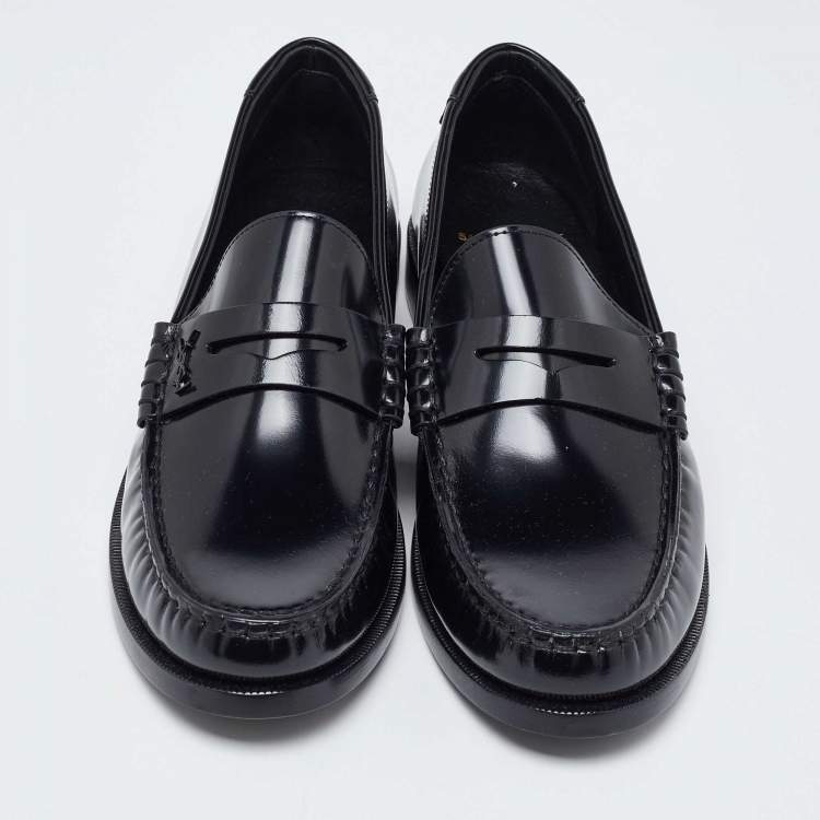 Pre Owned Saint Laurent Black Patent Leather Penny Le Loafers Size 40