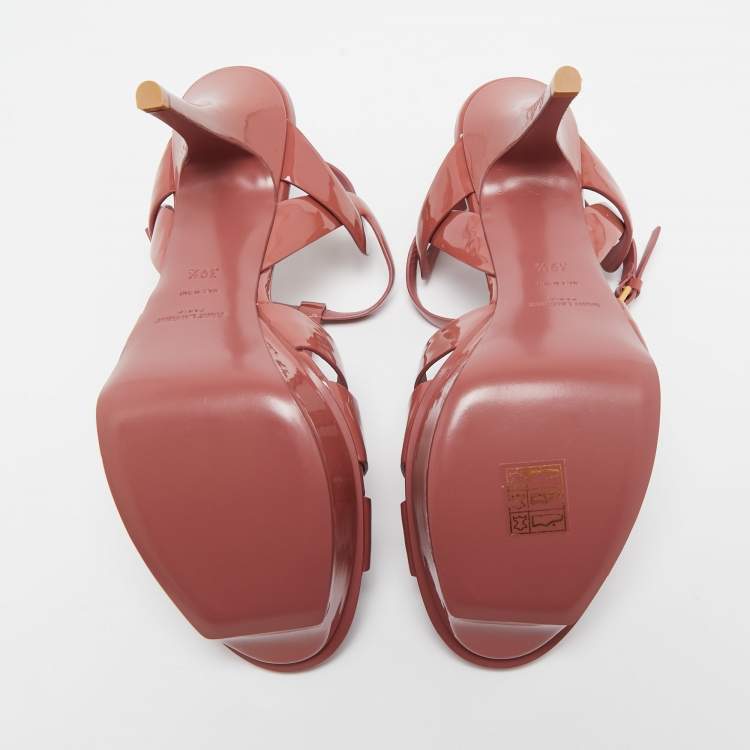 Pre Owned Saint Laurent Pink Patent Leather Tribute Sandals Size 39.5
